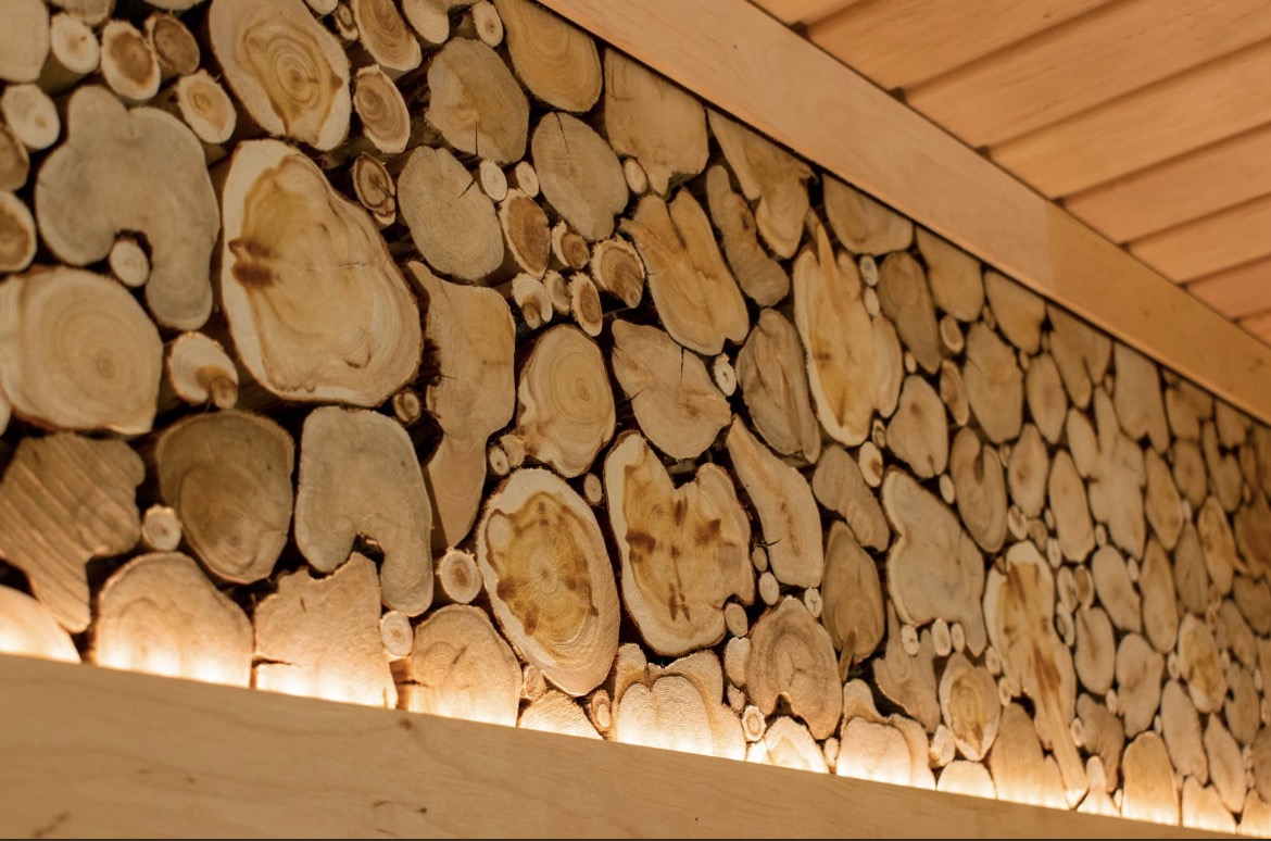 Juniper panels in a sauna interior